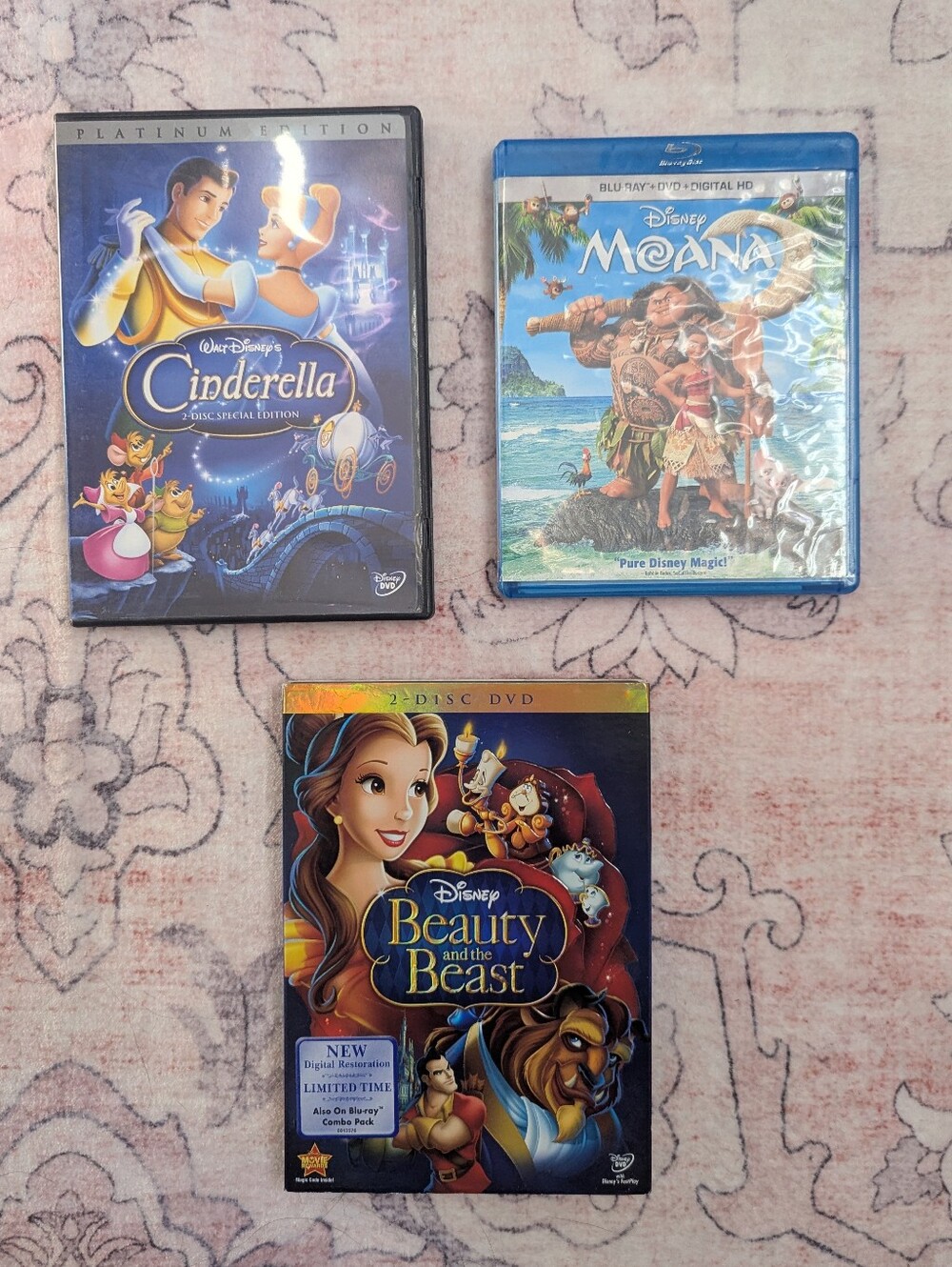 Disney Dvd Blu Ray Lot Of 3 Cinderella Moana Beauty & The Beast *** BOOK BOGO